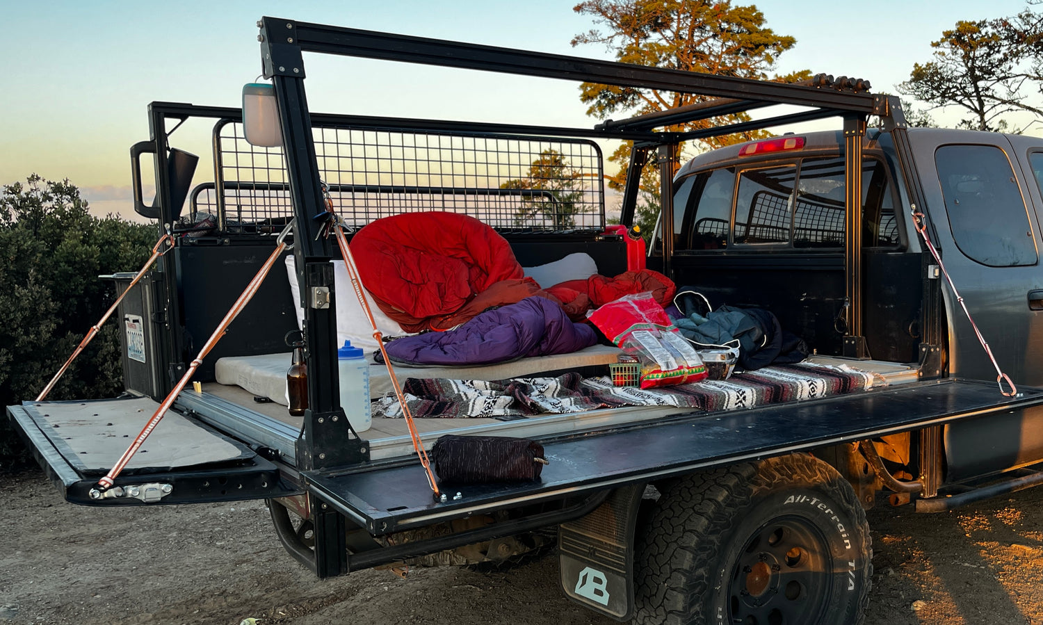 Our flatbeds can double as a hangout zone or roomy sleeping platform.